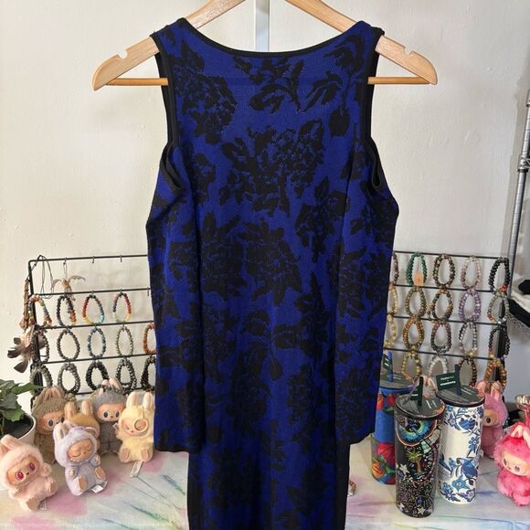 Y2K CACHE small Blue and Black cold shoulder front zip Dress - Picture 5 of 6